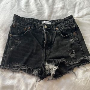 Zara High Waisted Distressed Black Shorts
